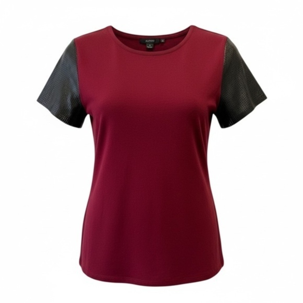 Alfani Women's Short Sleeve Burgundy and Black Sweater Tee